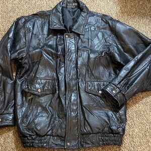 VTG, Giovanni Navarre Black Men’s Shell 💯% Leather Jacket Size 2X